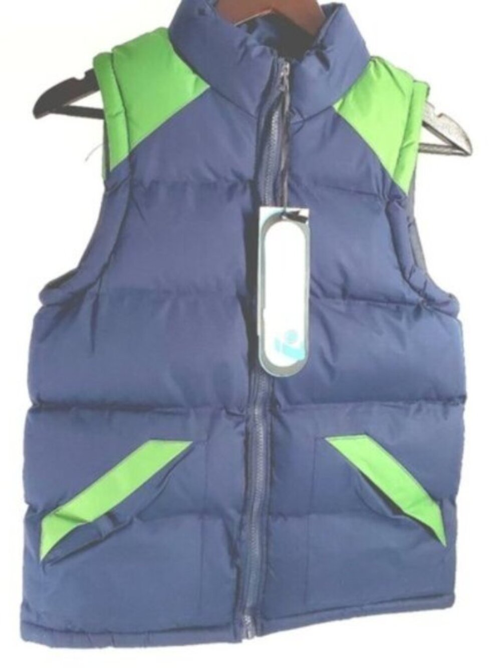 i5 Apparel Boys Size12/14  Blue & Green Zip-up Casual Bubble/Puff Polyester Vest